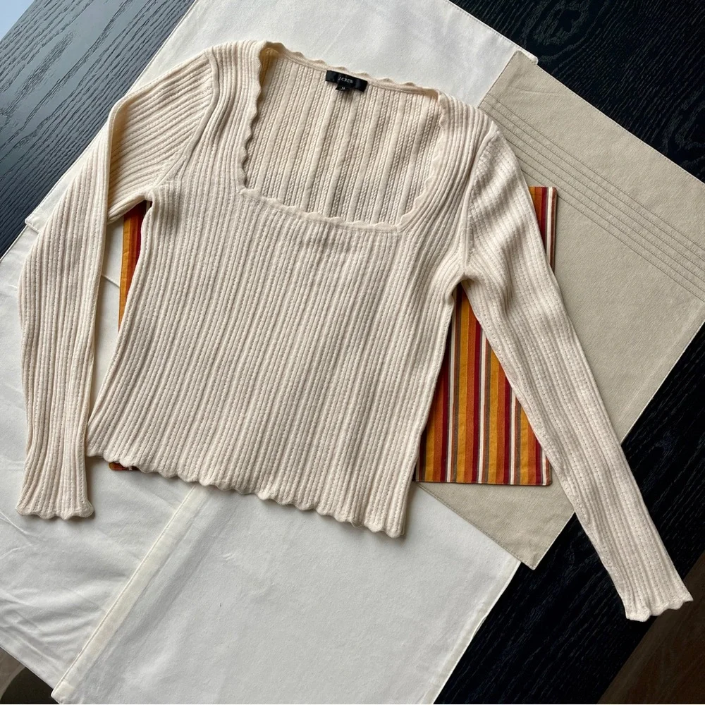 Size XS J.Crew Scalloped Squareneck Pointelle Sweater $28 (Firm) $140